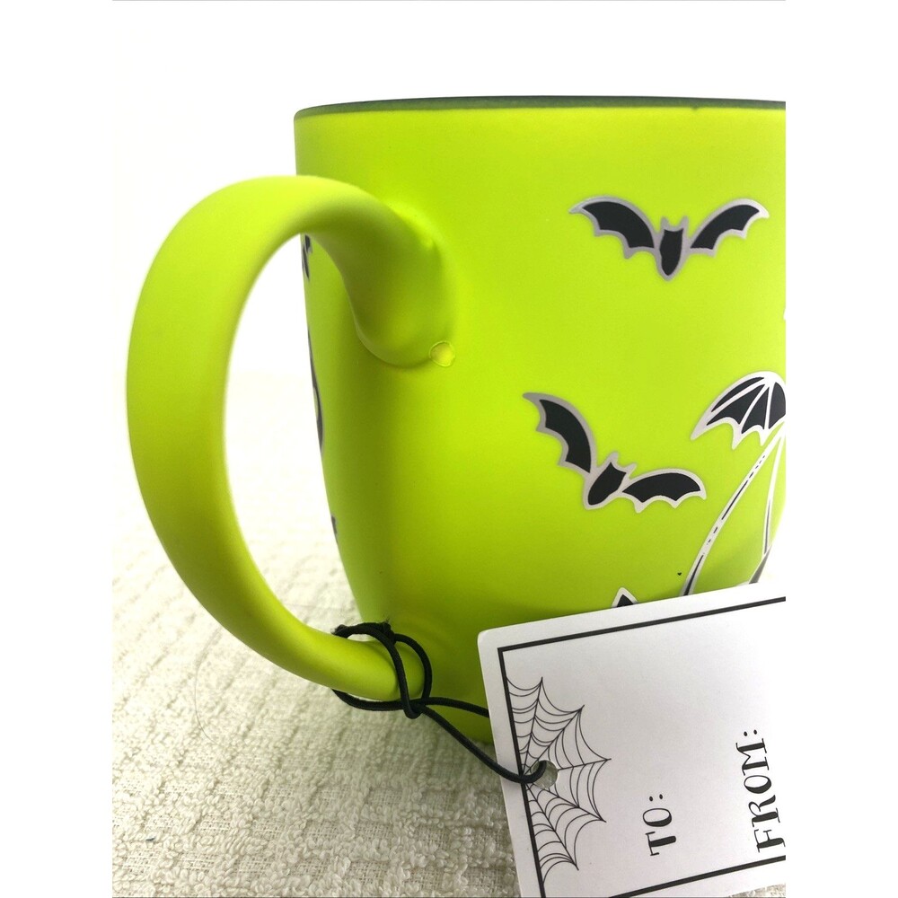 Cobwebs & Cauldrons Halloween Coffee Mug Apple Green Soft Touch Cherry Cats Bats - Picture 3 of 7